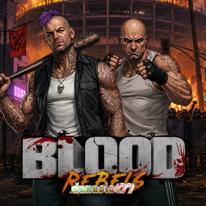 Tampilan visual slot Blood Rebels dengan tema pemberontakan jalanan